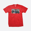 DGK Voyage T-Shirt-Three boys in the hood driving in a convertible with masks-red