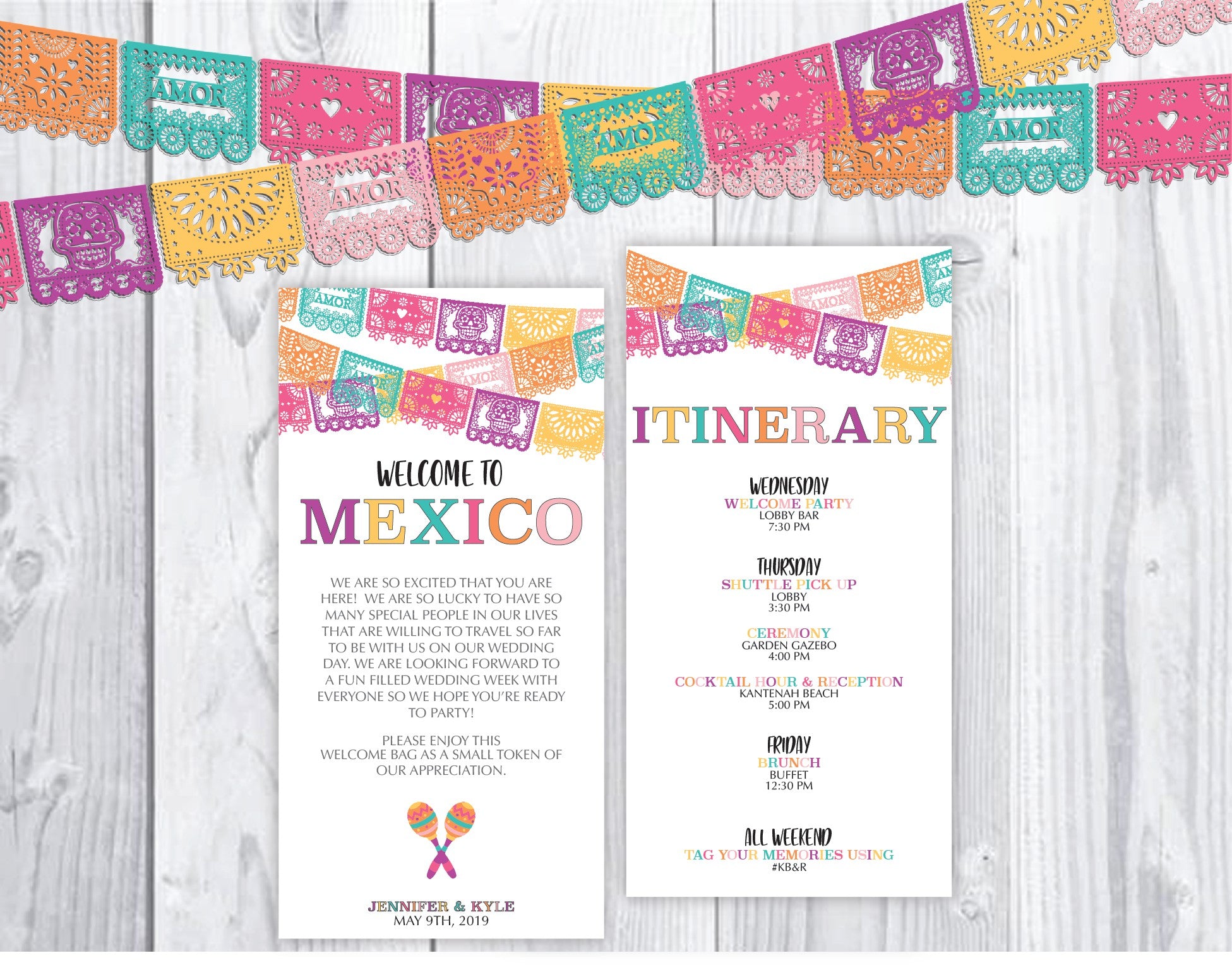 Mexico Wedding Welcome Bag Itinerary Editable Note Card