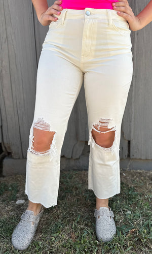 White Crop Distressed Jeans - The Grapevine Boutique