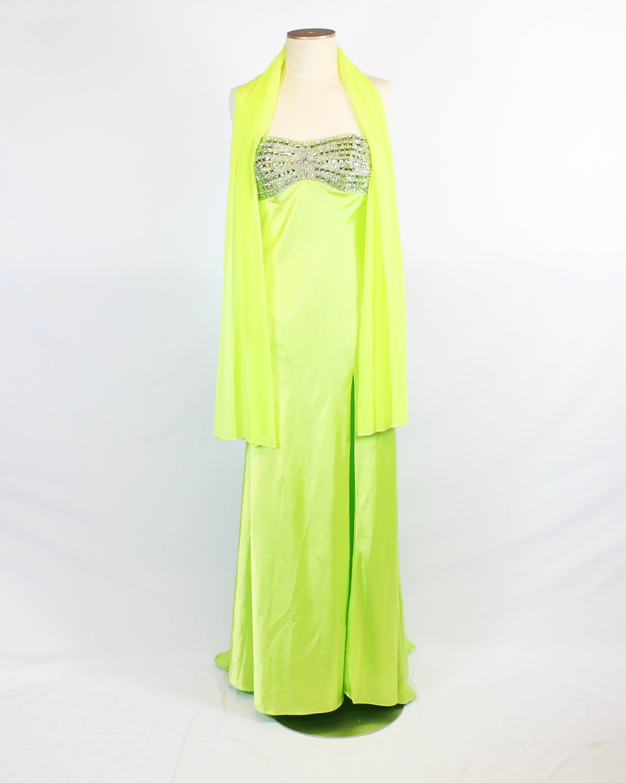 Lime Green Strapless Gown with Scarf by Dave & Johnny #676