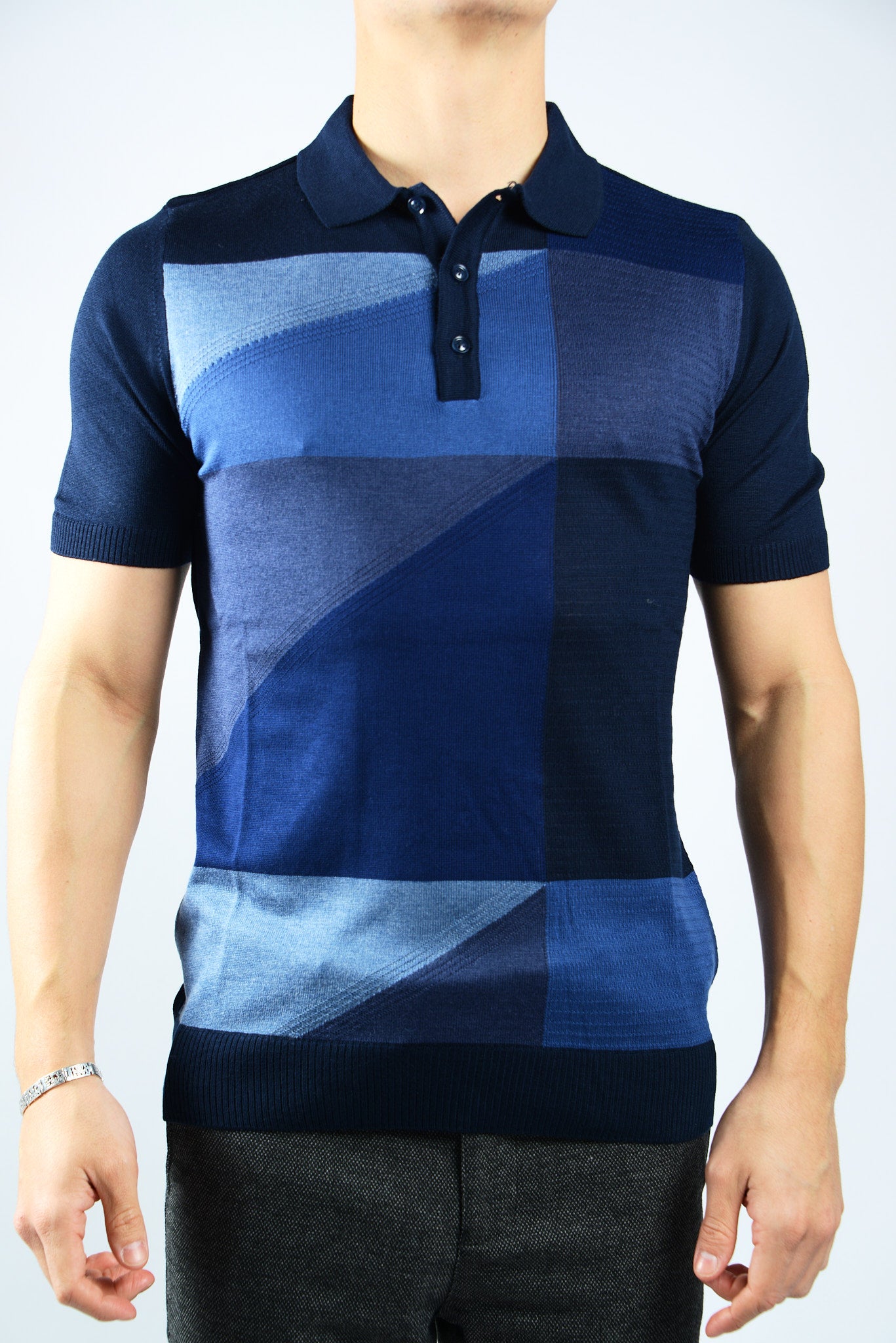 GEOMETRIC SQUARE KNIT POLO