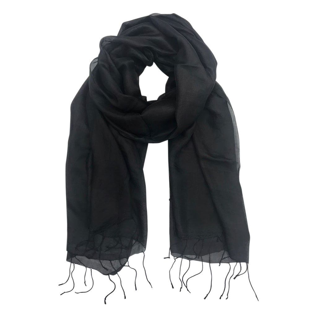 Handloomed Black Cambodian Silk Scarf | Slate + Salt