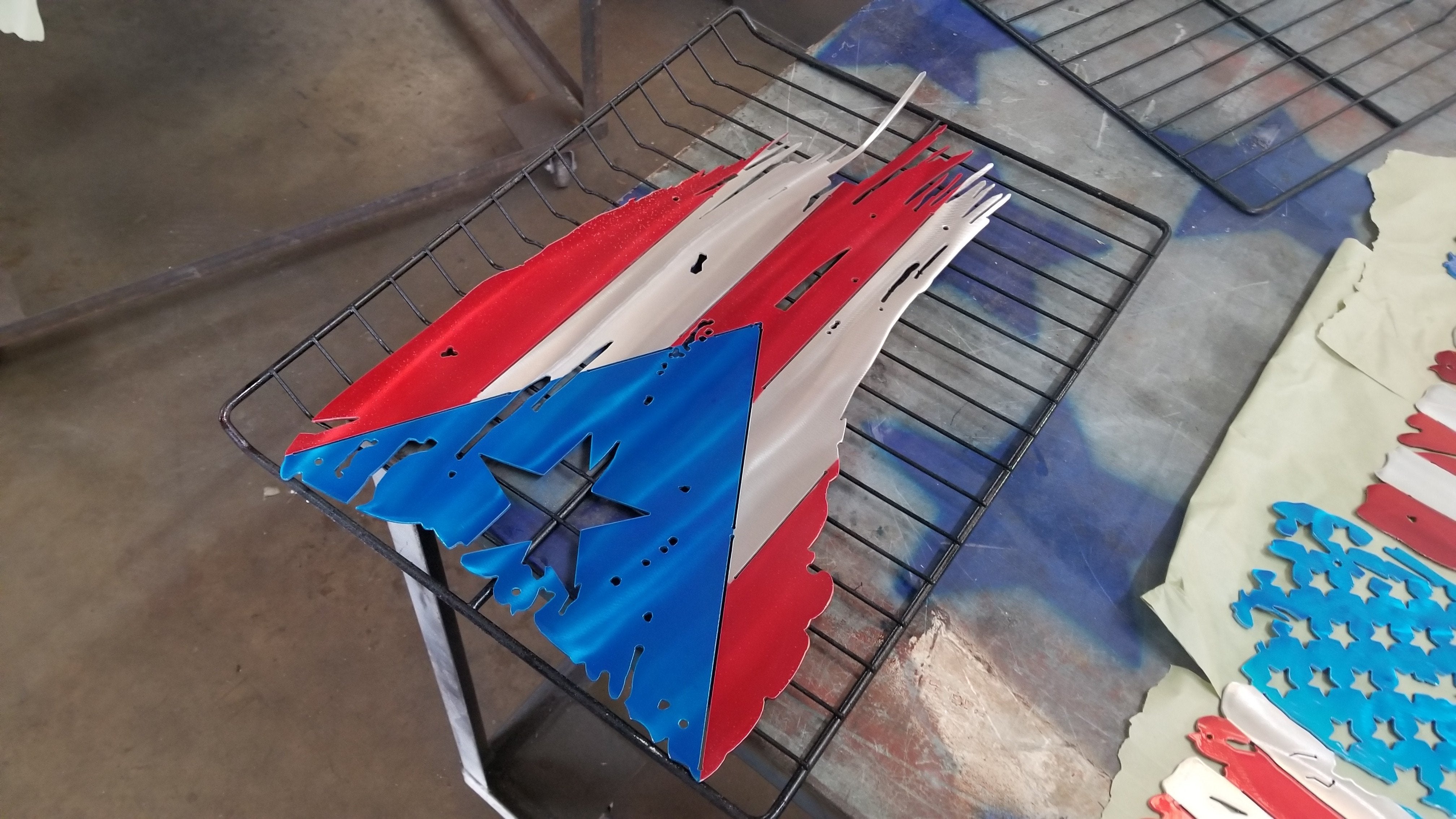 Puerto Rican Flag Tattered And Torn Metal Art Painted Like The