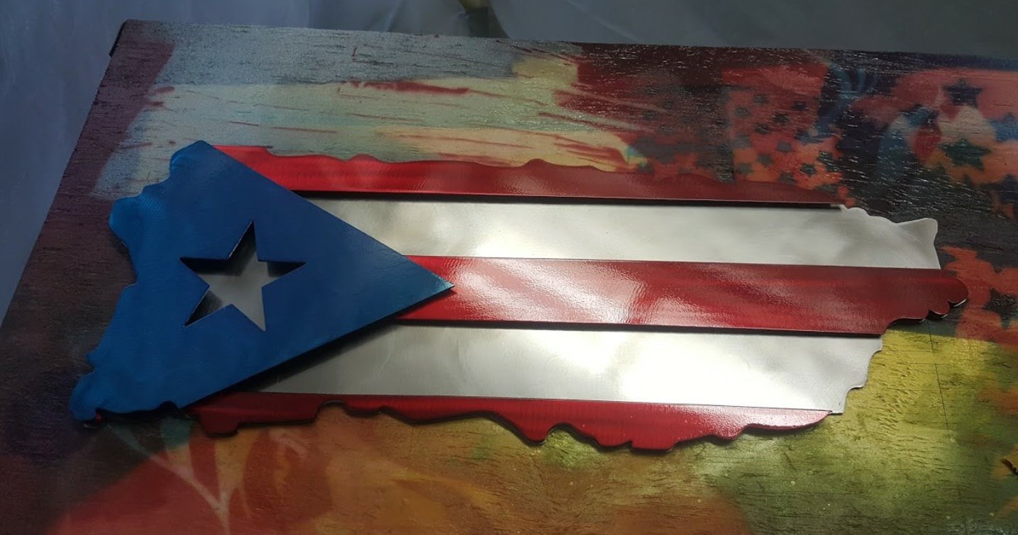 Puerto Rican Flag Shaped Like Puerto Rico Personalized Custom Metal Advanced Metal Art