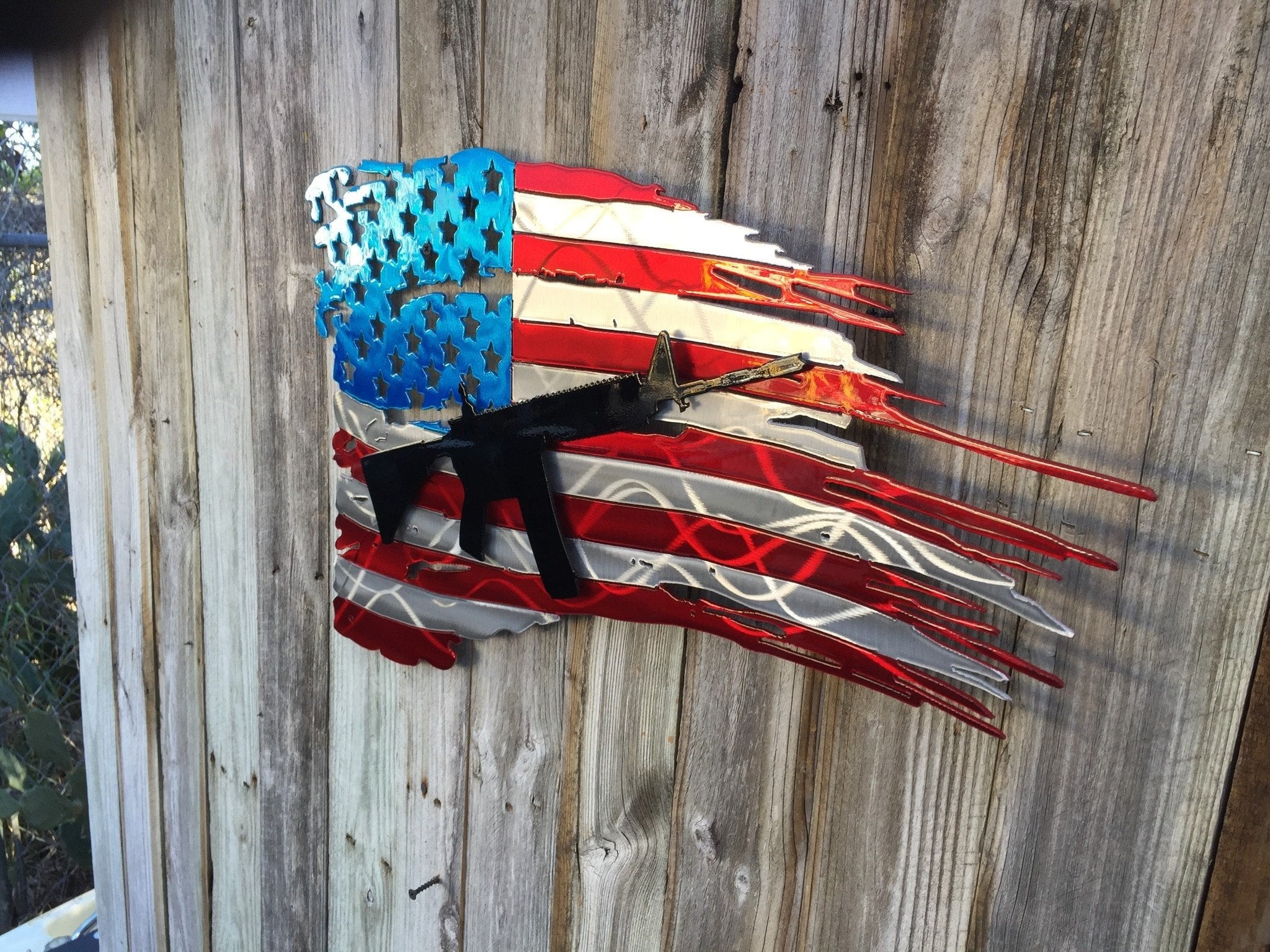 Tattered American Flag With Ar15 Rifle As Second Layer Advanced