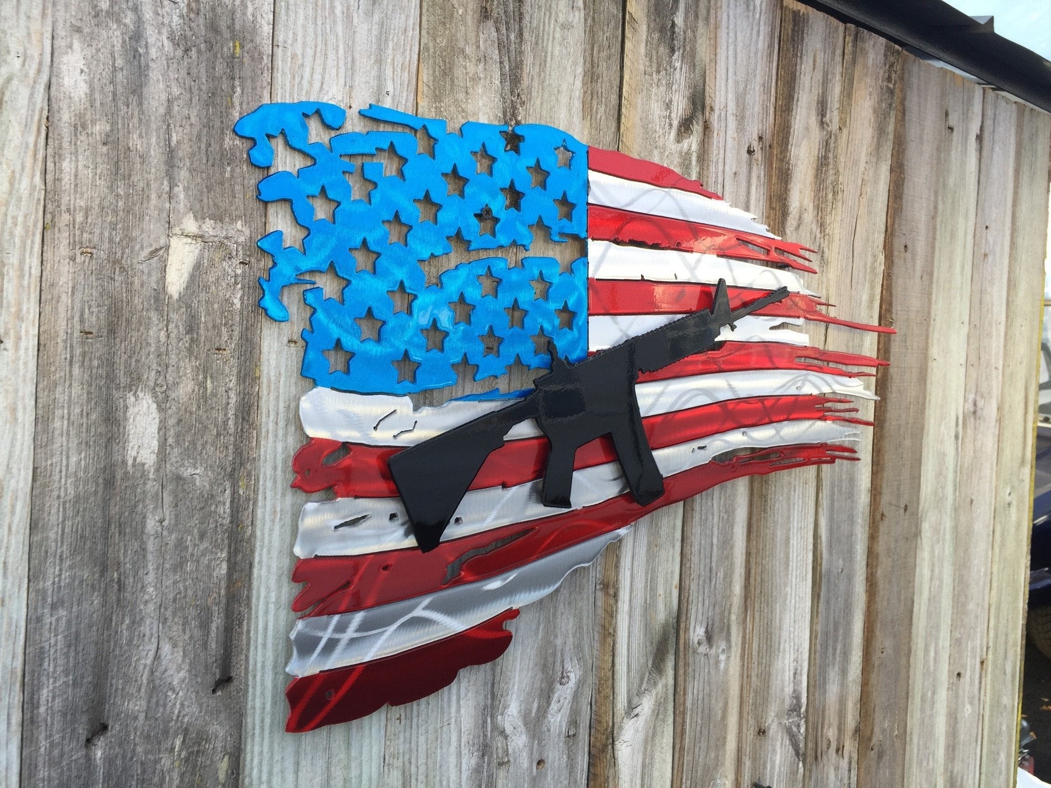 Tattered American Flag With Ar15 Rifle As Second Layer Advanced