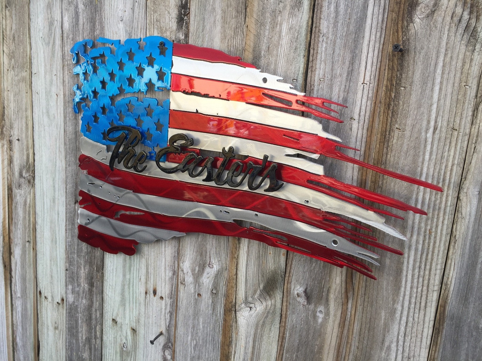 Tattered And Torn American Flag With Second Layer Name Advanced Metal Art
