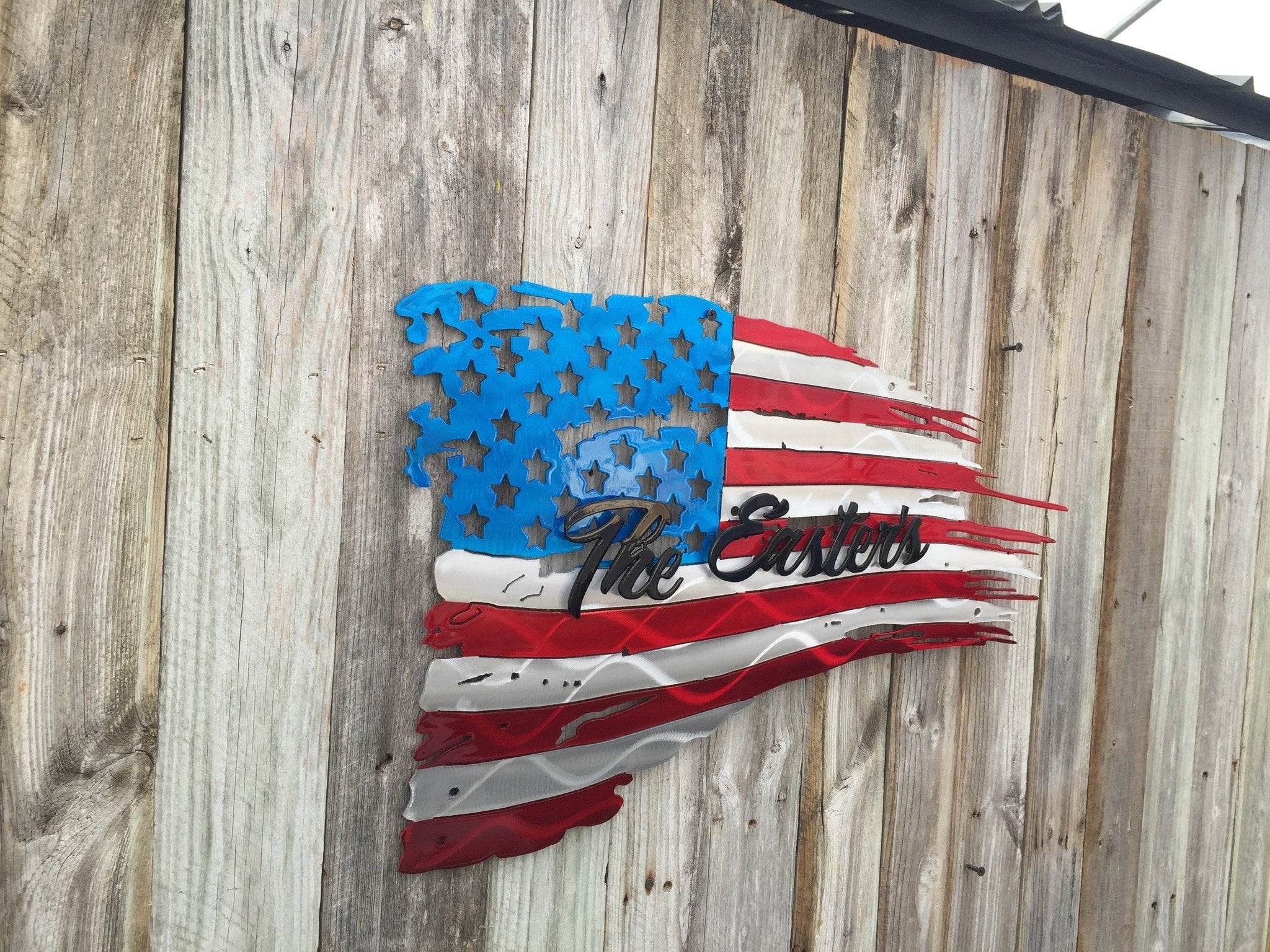 Tattered & Torn American Flag With Second Layer Name - Advanced Metal Art