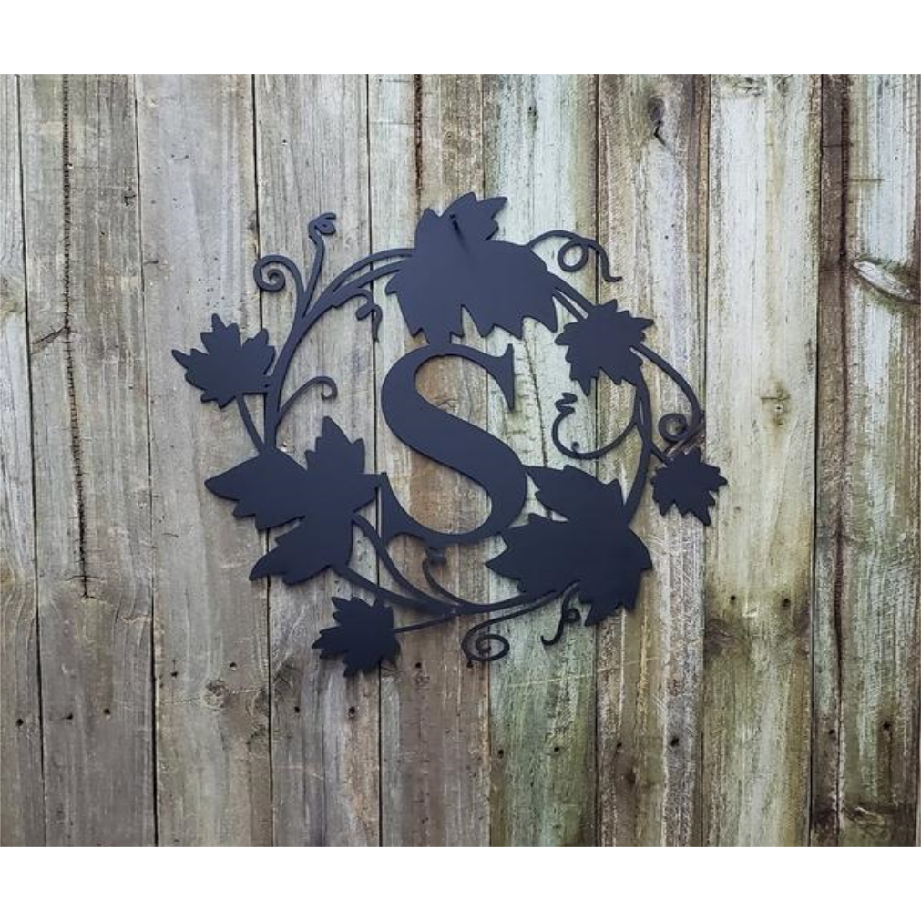 Round Leaf Monogram With Initial - Metal Art - Advanced Metal Art