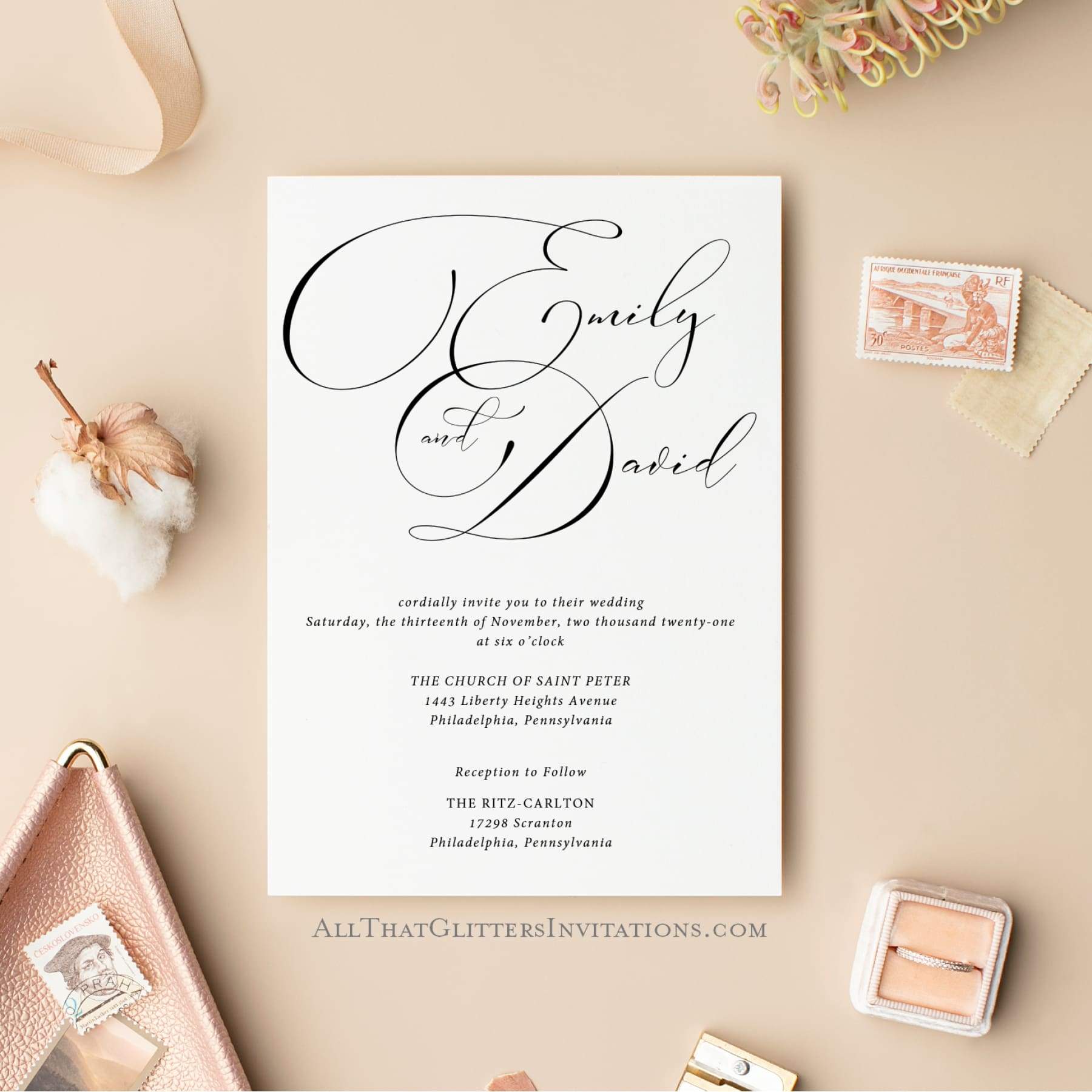 Handwritten Wedding Invitations In Black On White Shimmer Cardstock Wedding Invitations By Shine