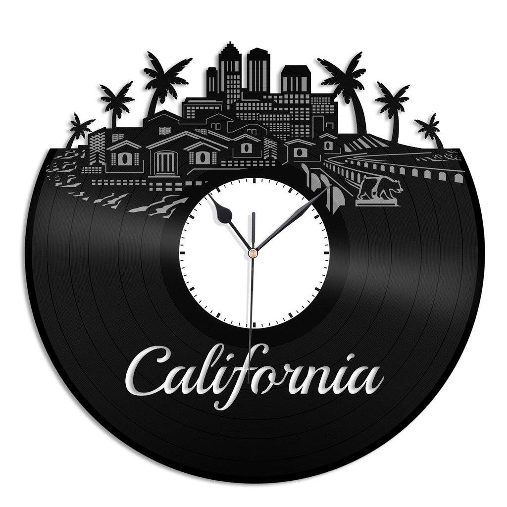 California Vinyl Wall Clock Skyline Unique Gift Office Home Decor