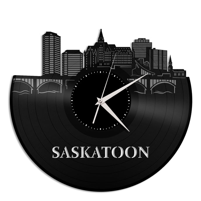 Saskatoon City Skyline Vinyl Wall Clock - VinylShop.US