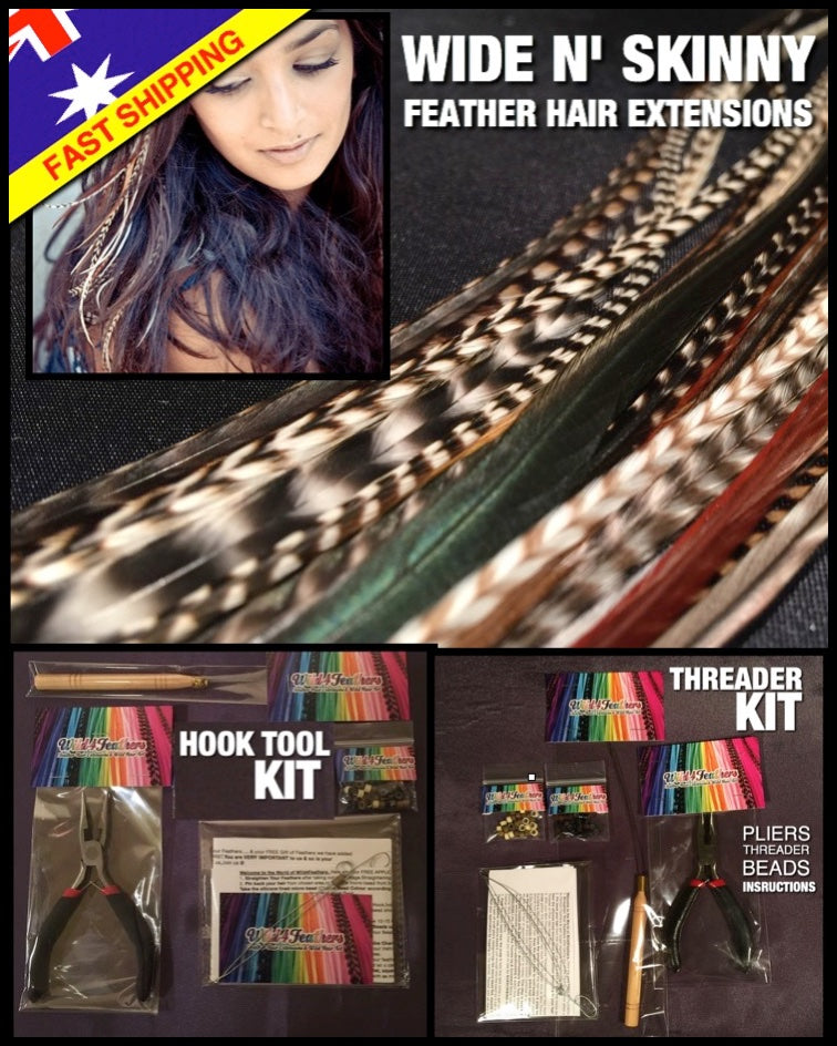 Natural Feather Hair Extensions Wide N Skinny 14pc Value Pack