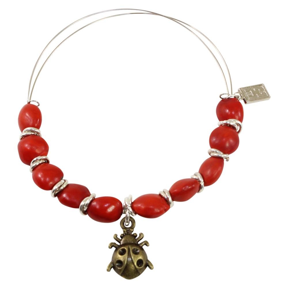 Ladybug Charm Adjustable  Bangle/Bracelet for Women w/Huayruro Red Seed