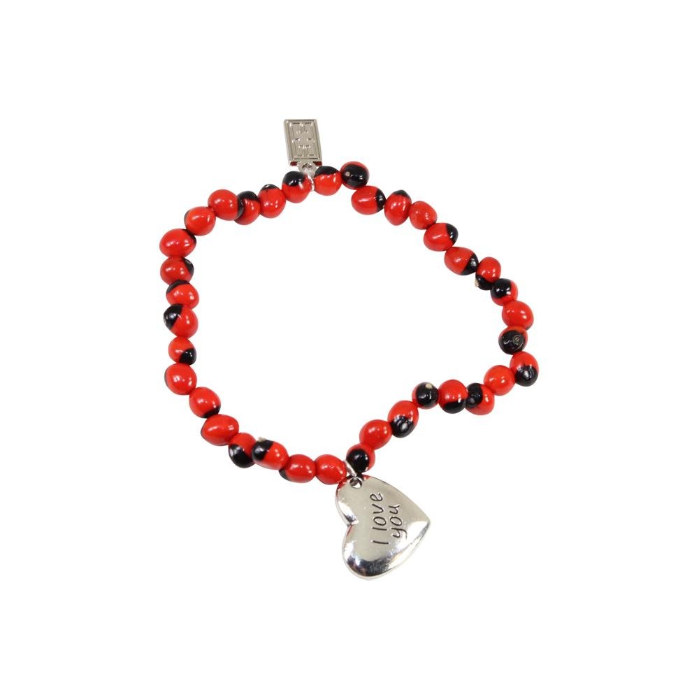 Love & Friendship Charm Stretchy Bracelet w/Meaningful Good Luck, Prosperity, Love Huayruro Seed