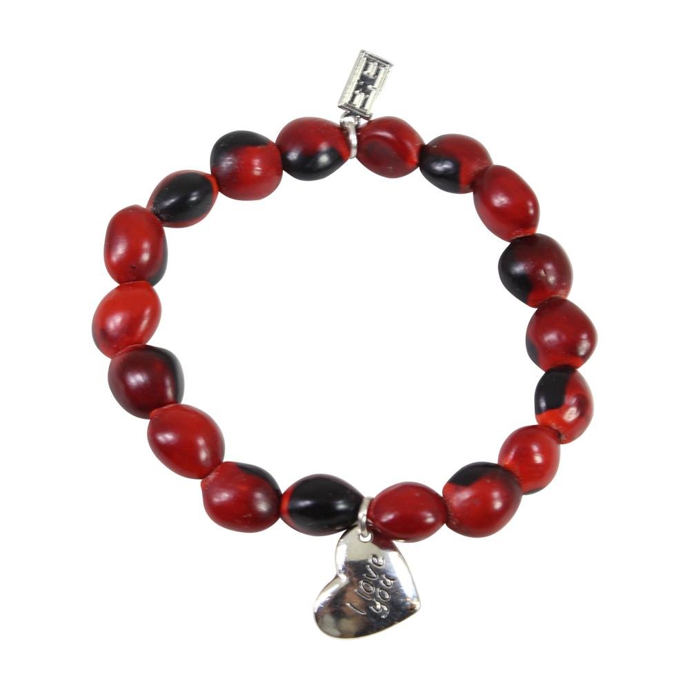 Love & Friendship Charm Stretchy Bracelet w/Meaningful Good Luck, Prosperity, Love Huayruro Seed