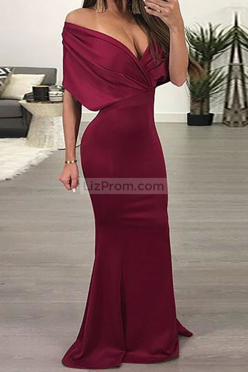 Sexy Hunter Off Shoulder V-neck Mermaid Evening Prom Dress | LizProm