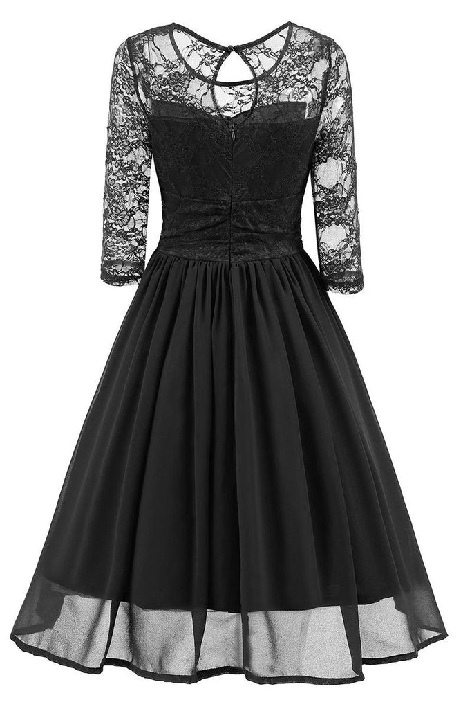 Black A-line Lace Homecoming Dress With Sleeves | LizProm