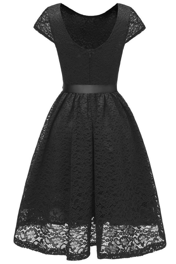 Black Cap Sleeves Lace Short Homecoming Dress | LizProm