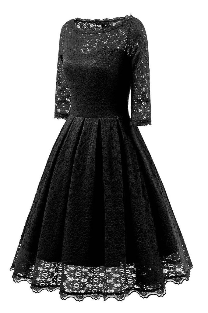 Lace Black A-line Homecoming Dress With 1/2 Sleeves | LizProm