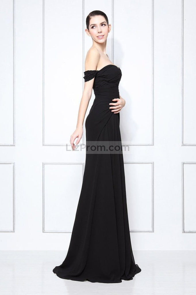 Black Off-the-shoulder Beaded Sweetheart Prom Dress | LizProm
