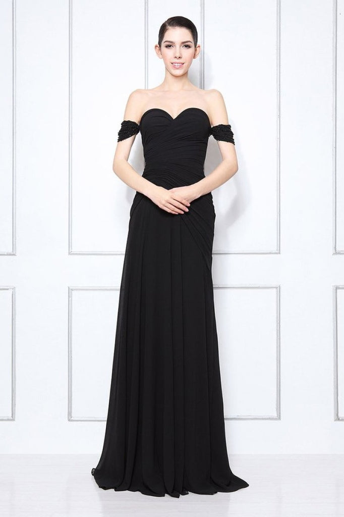 Black Off-the-shoulder Beaded Sweetheart Prom Dress | LizProm