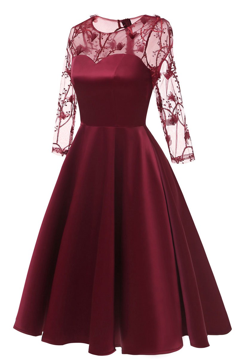 Applique Burgundy A-line Satin Homecoming Dress | LizProm