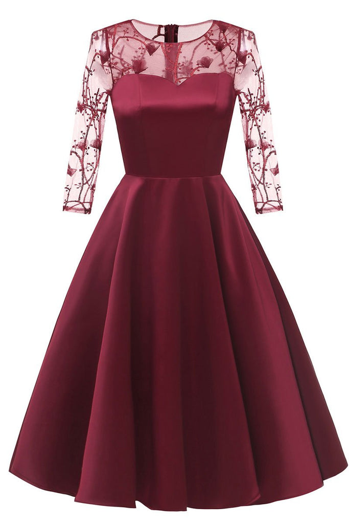 Applique Burgundy A-line Satin Homecoming Dress | LizProm