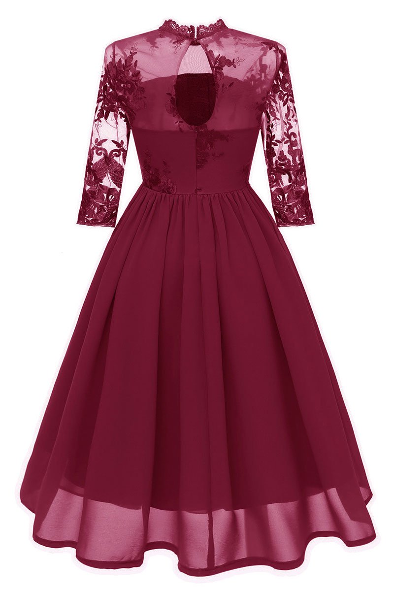 A-line Burgundy CUt Out Homecoming Dress With Appliques | LizProm