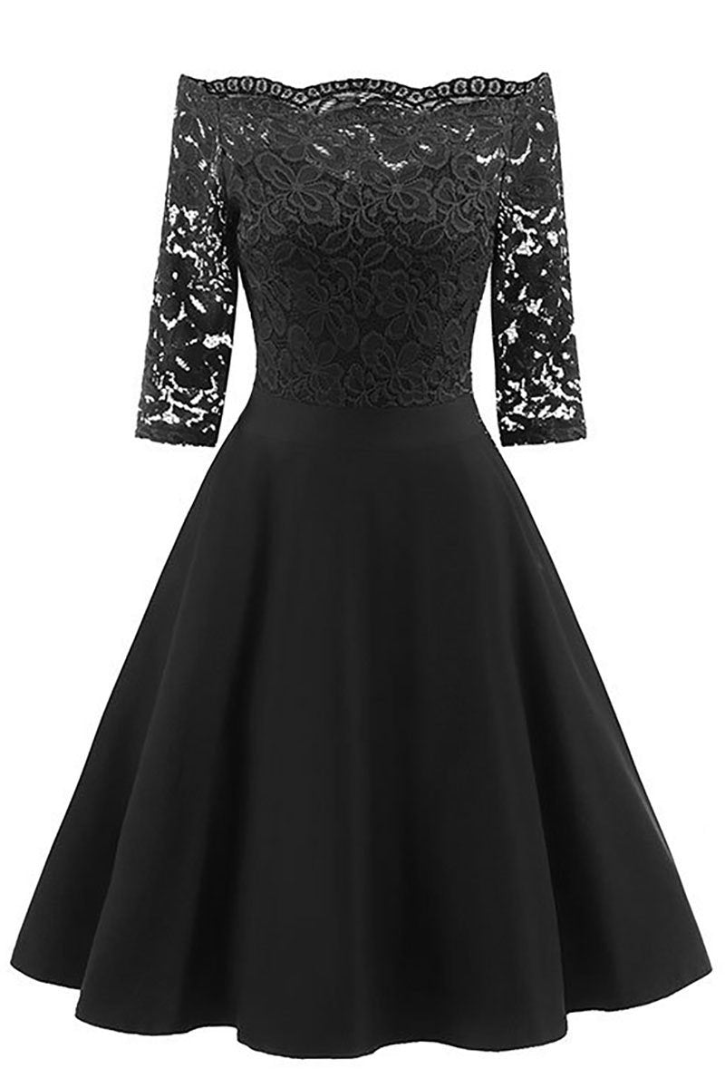 Black Lace Off-the-shoulder Homecoming Dress | LizProm