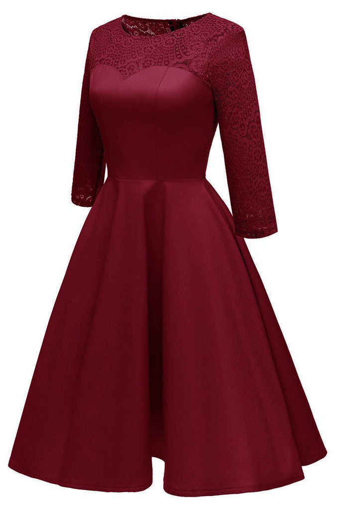 Burgundy Lace Dress With Long Sleeves LizProm