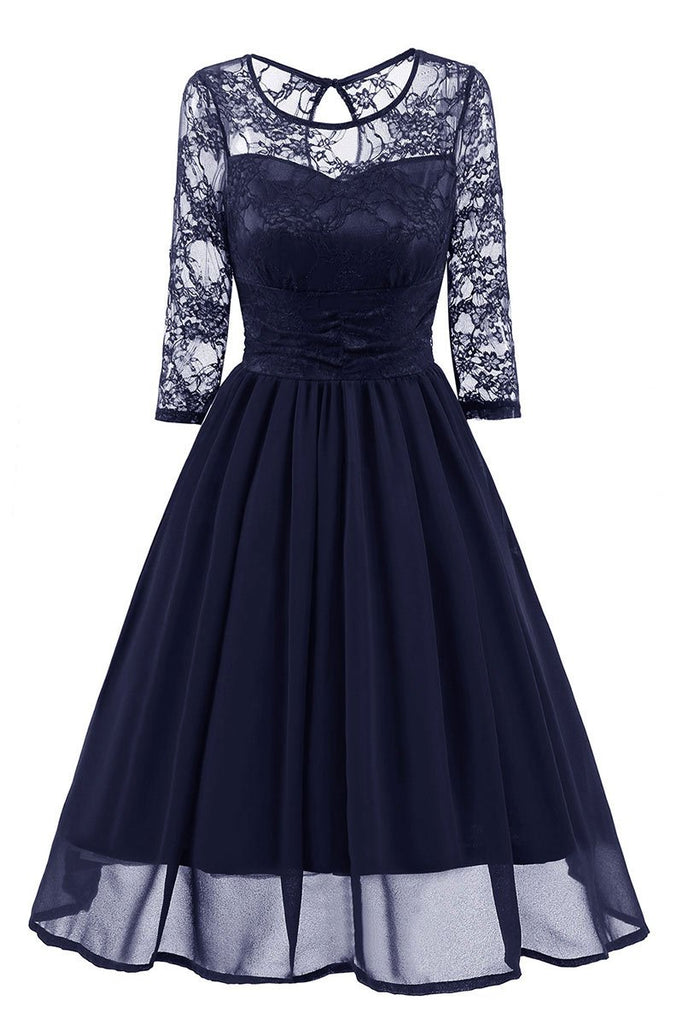 Black A-line Lace Homecoming Dress With Sleeves | LizProm