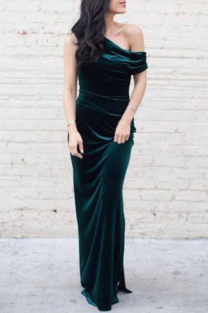 one shoulder velvet dress