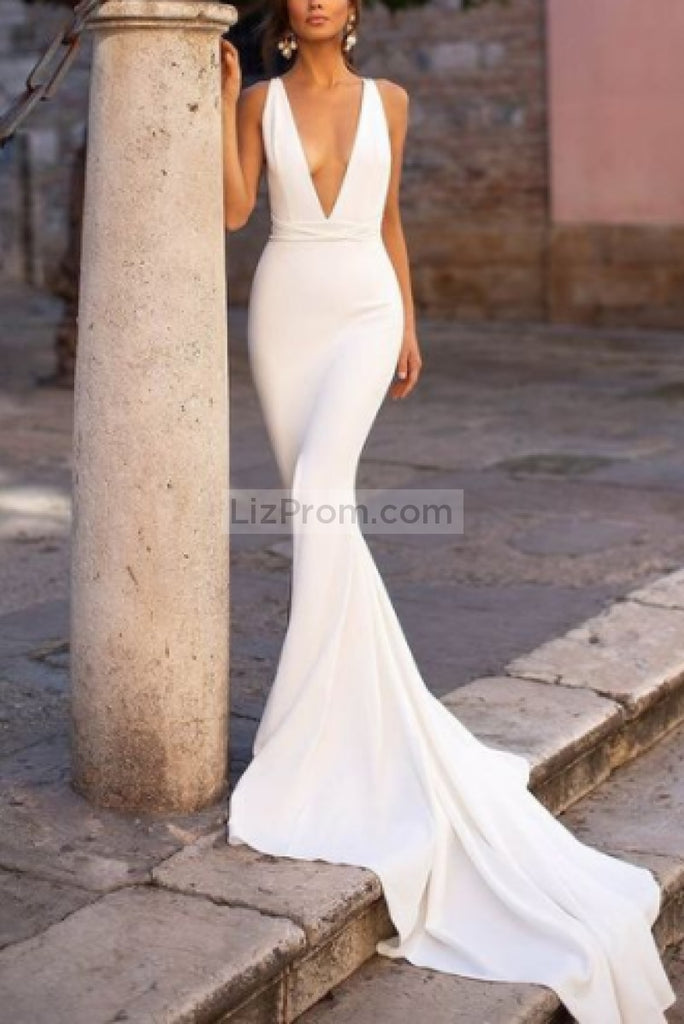 v neck open back prom dress