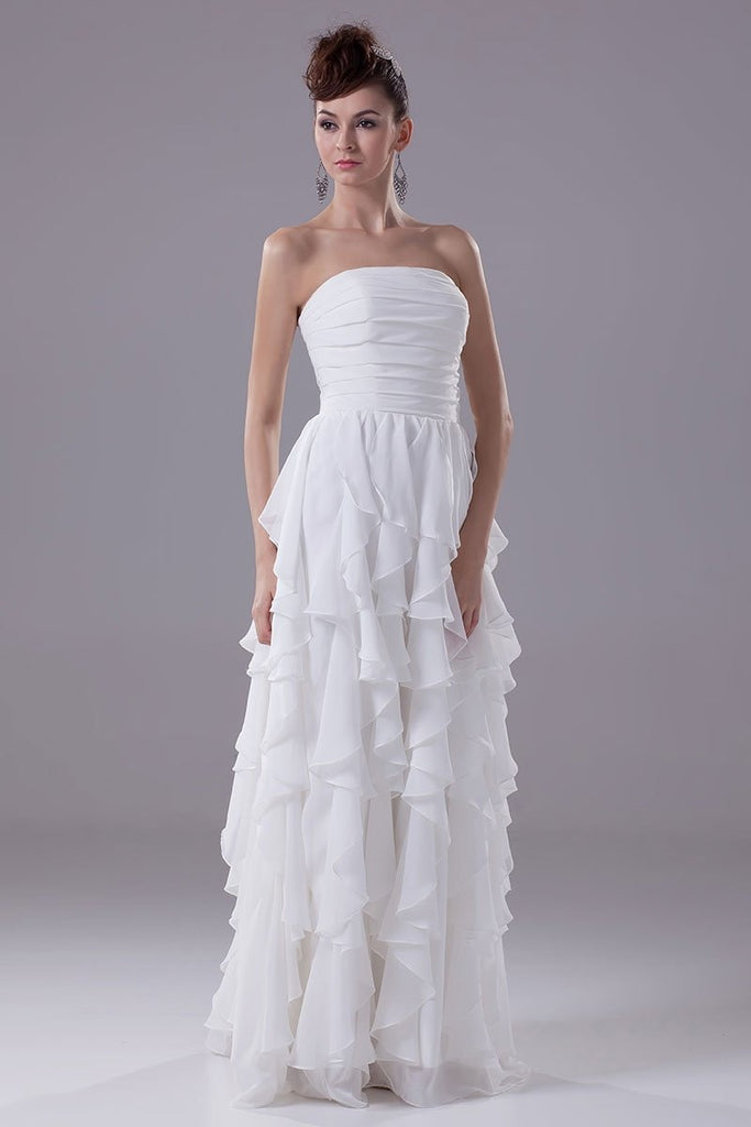 Ivory Strapless Ruffled Prom Wedding Dress | LizProm
