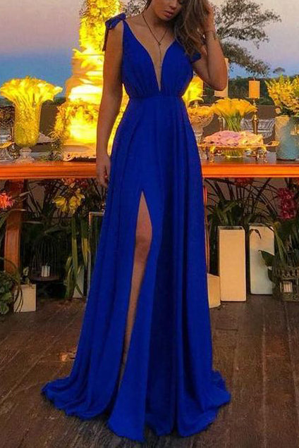 Royal Blue Plunge High Split Evening Gown Formal Dresses – LizProm
