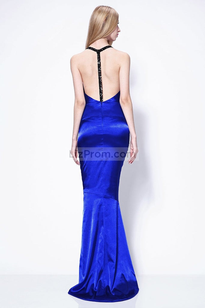 Sexy Royal Blue Mermaid Deep V Neck Open Back Prom Dress Lizprom 2453