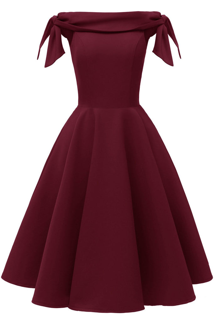 Burgundy Off-the-shoulder Fit And Flare Homecoming Dress | LizProm