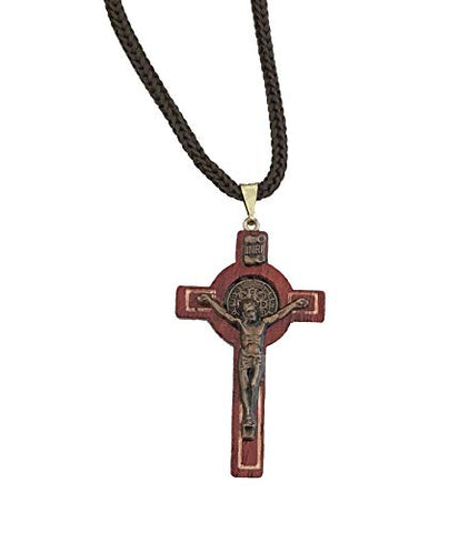 Catholic Cross Necklace with Wooden Beads Rosary Religious Wear