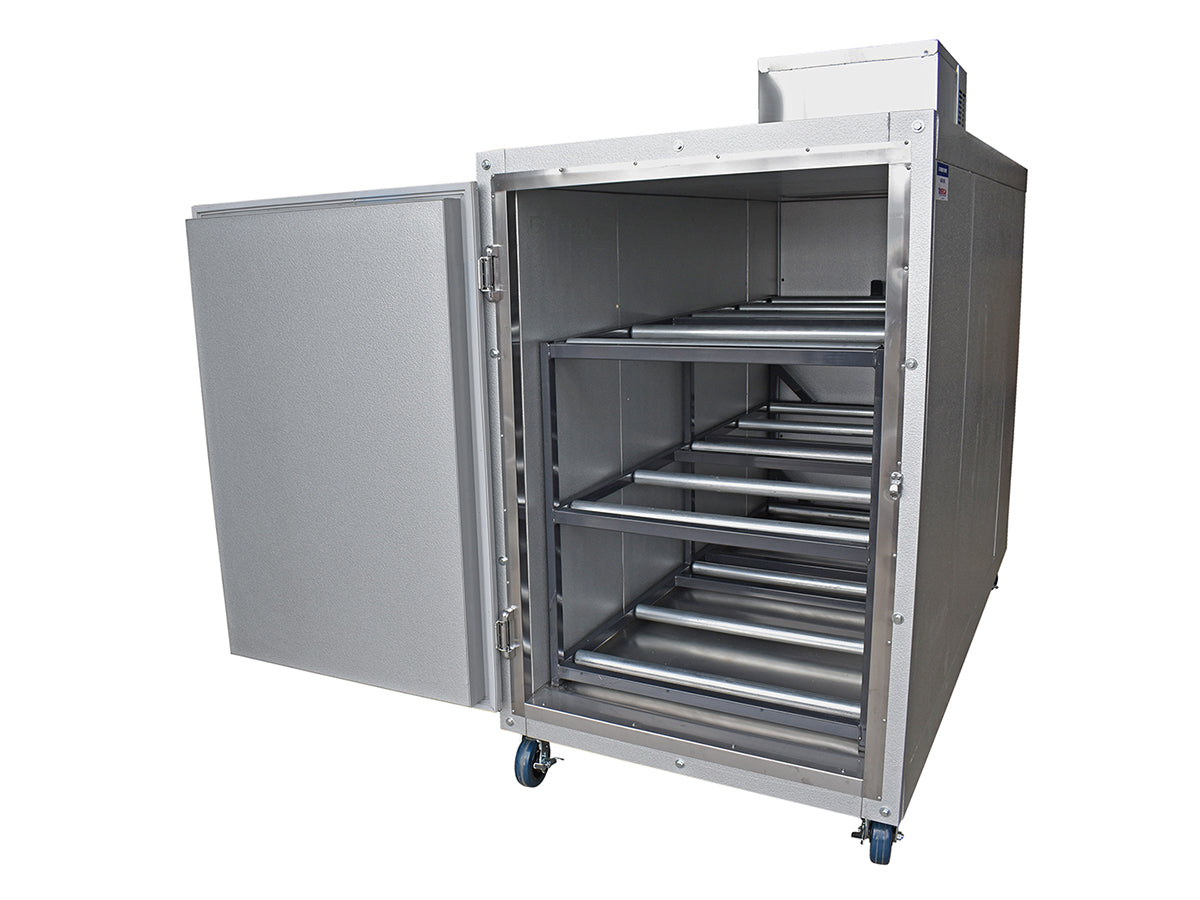 3 Body Oversized Mortuary Cooler with Interior Rolling Rack Model from American Mortuary Coolers.