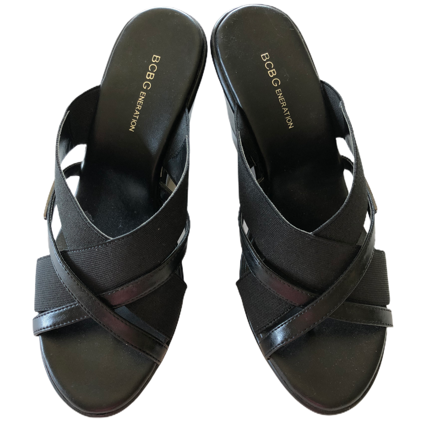 bcbg black wedge sandals