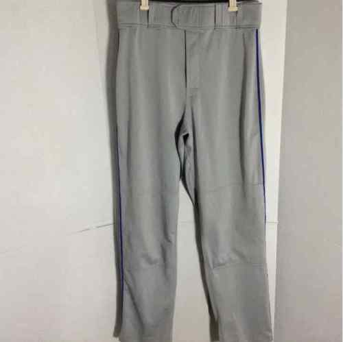 gray baseball pants with blue stripe