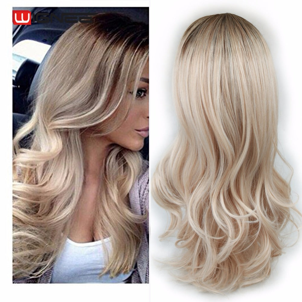 Wignee Long Ombre Brown Ash Blonde High Density Temperature