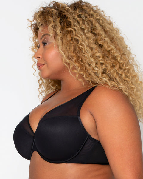 Curvy Couture Everyday Glamour Lacy Unlined UW Bra 1207 NWT $62 Black US Sz  C-H