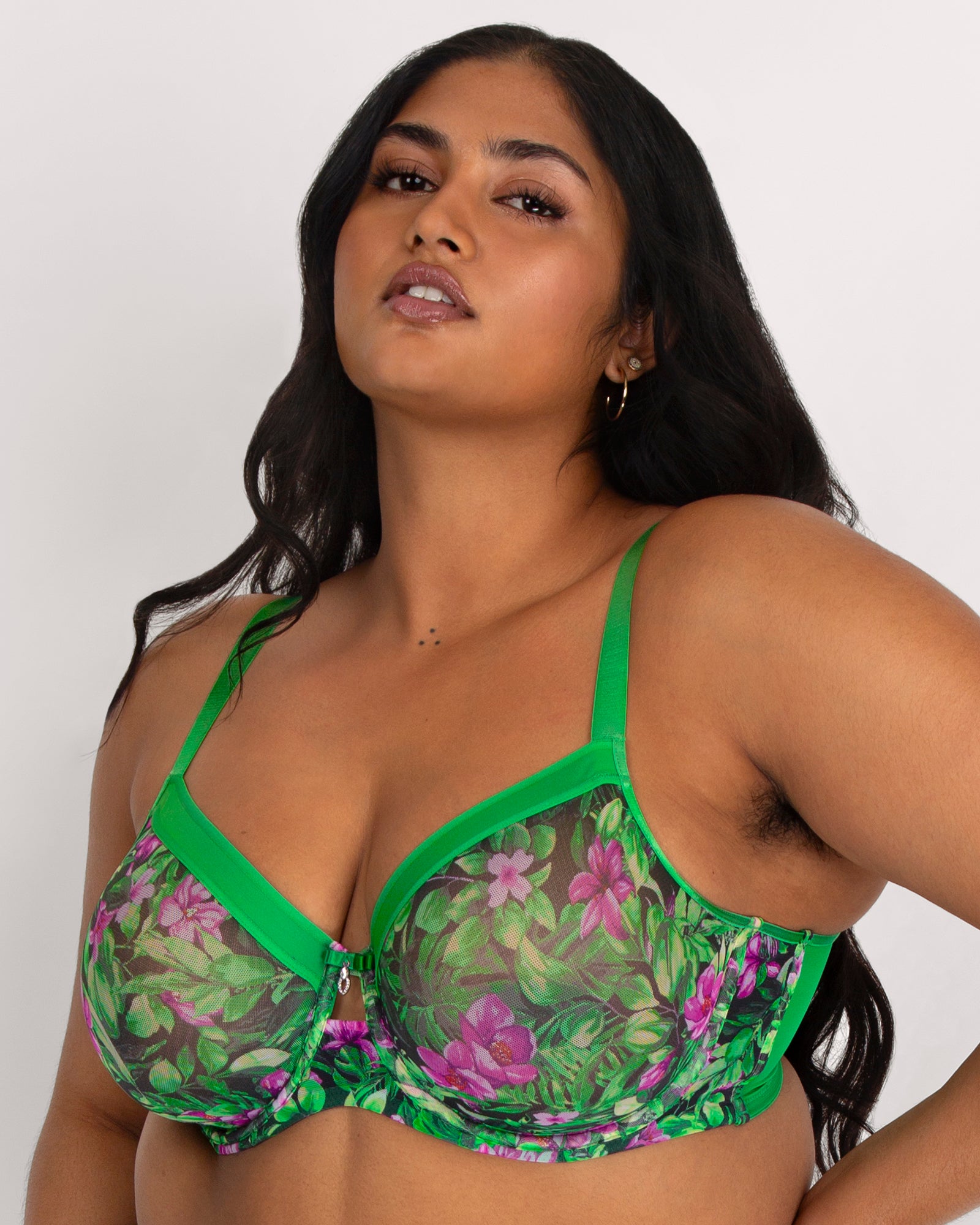 Sheer Mesh Full Coverage Unlined Underwire Bra - Lush Tropics