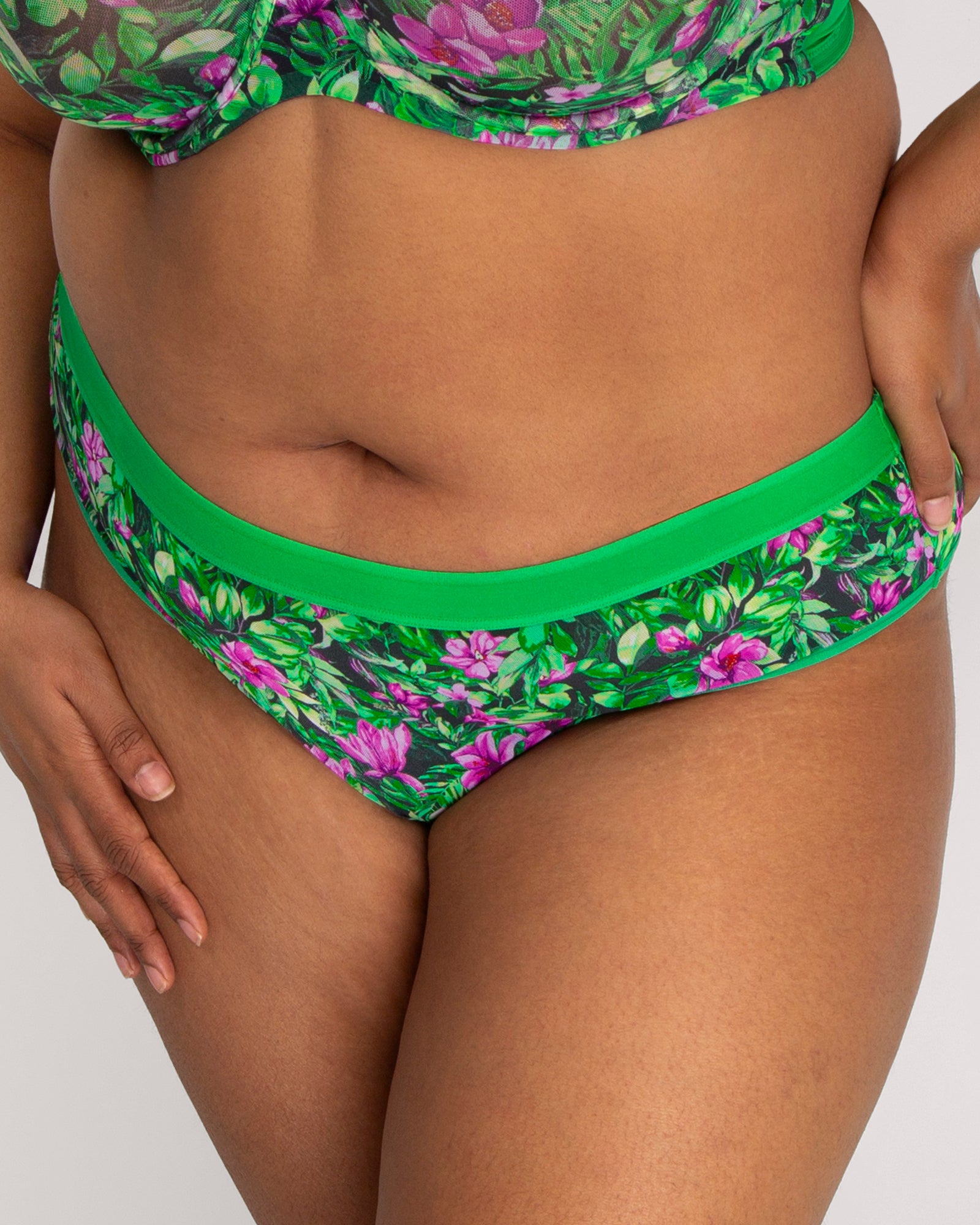 Sheer Mesh High Cut Brief - Lush Tropics