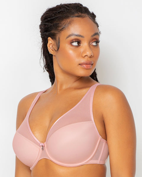 Sheer Mesh Full Coverage Unlined Underwire Bra - Blushing Rose 