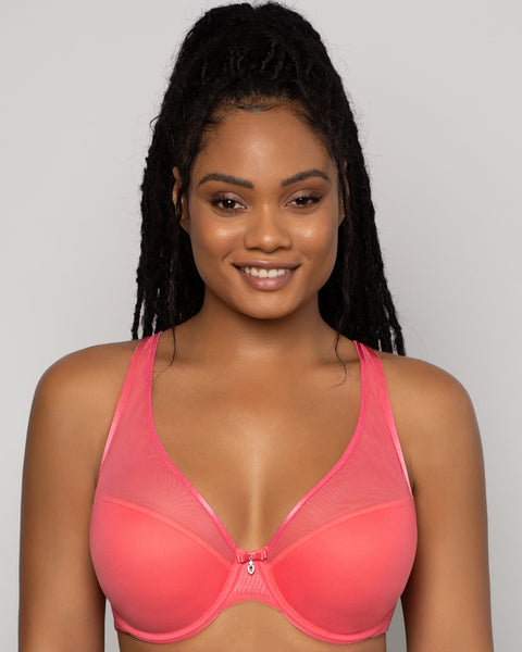 Sheer Mesh Full Coverage Unlined Underwire Bra - Sun Kissed Coral – Curvy  Couture