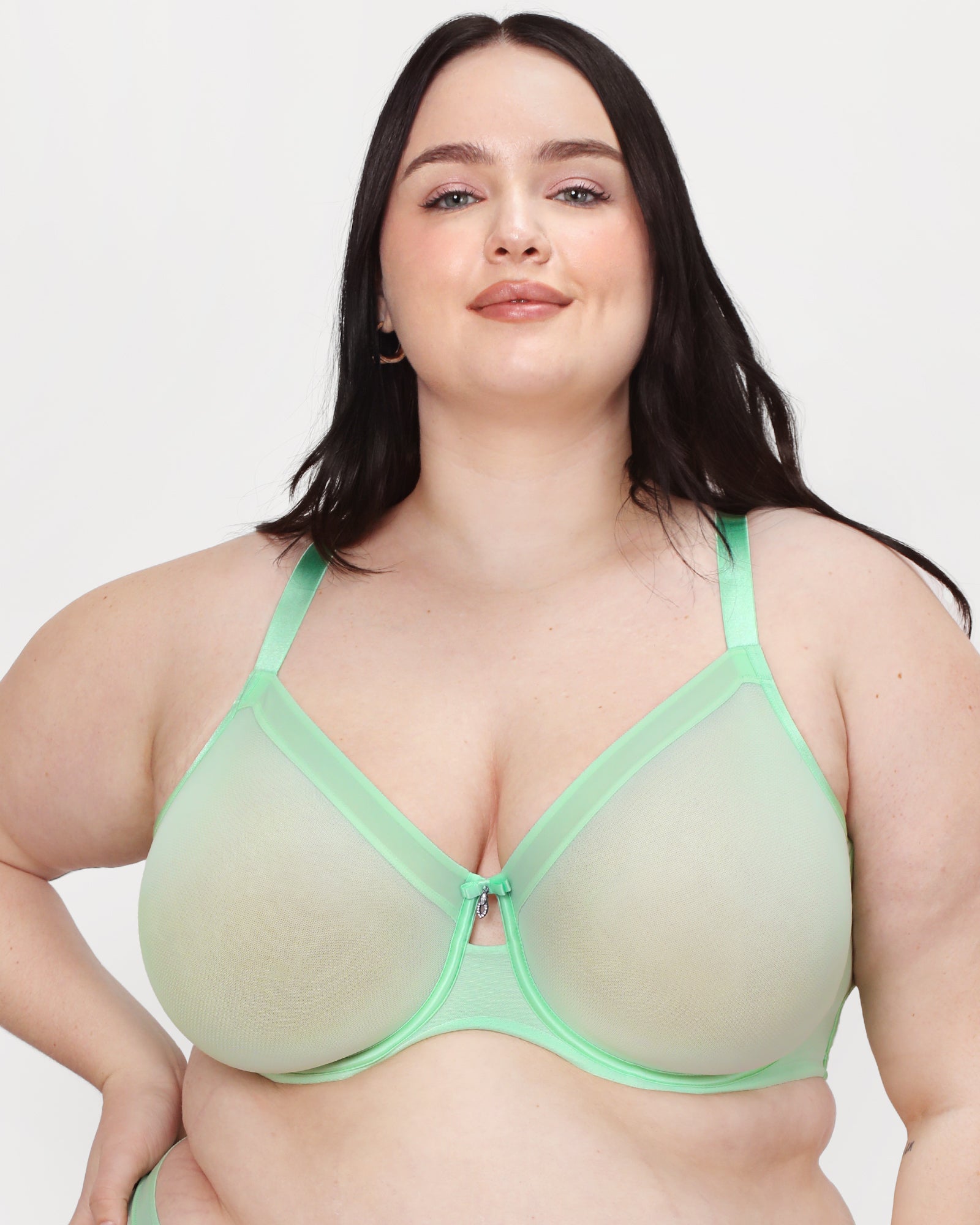 Sheer Mesh Full Coverage Unlined Underwire Bra - Appletini