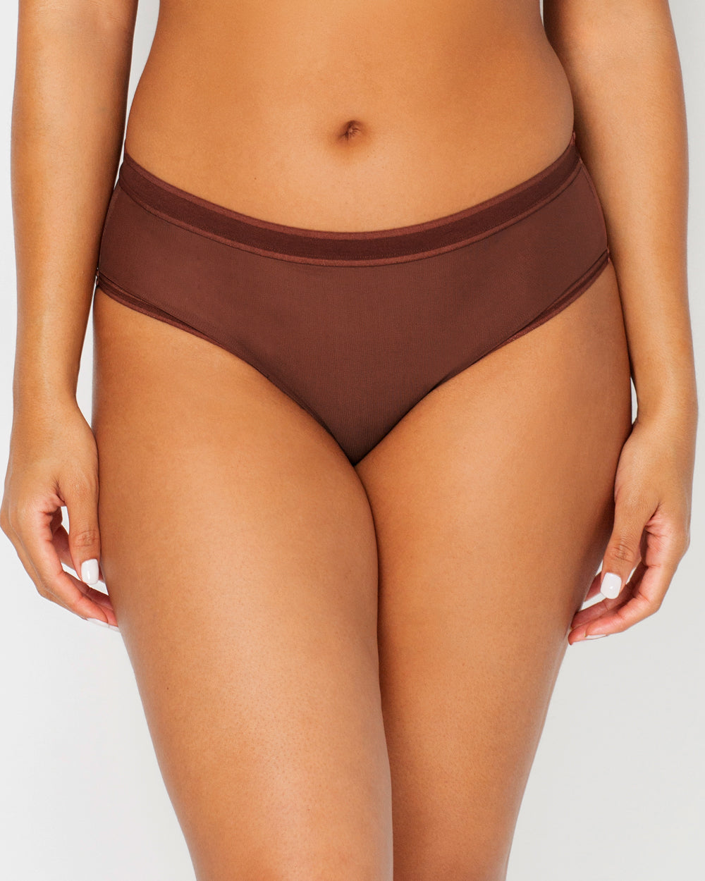 Sheer Mesh High Cut Brief - Chocolate Nude